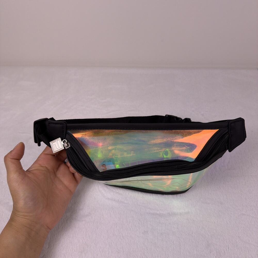 FILA Iridescent Clear PVC Fanny Pack Waist Bag Festival Streetwear Neon Black